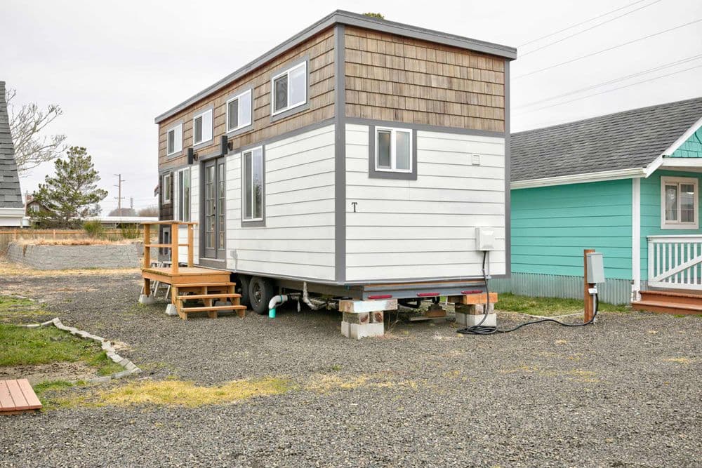 Cottage 11 exterior — modern tiny house with cedar shingle accent
